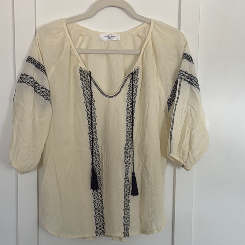 Carly Jean Los Angeles Cream and Black Boho Blouse
